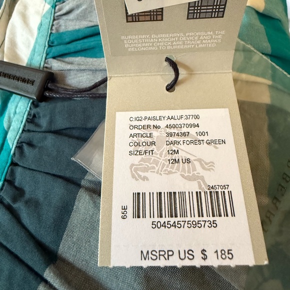 Burberry Teal and Gray Plaid Dress size 12 months - Picture 7 of 7